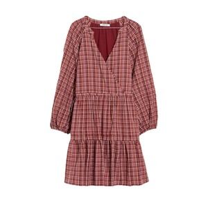 Madewell Seersucker Wrap Bodice Raglan Sleeve Cottage Mini Babydoll Dress XS New